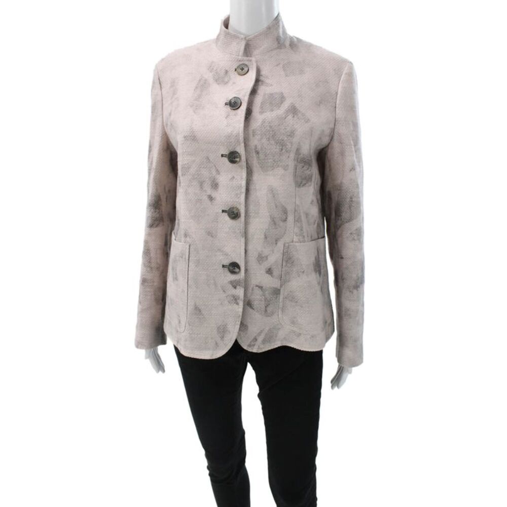 QL2 Womens Basic Jacket Pink Floral Button Polyester Long Sleeve Size 42
